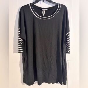 H&M Black Top with White Striped Sleeves